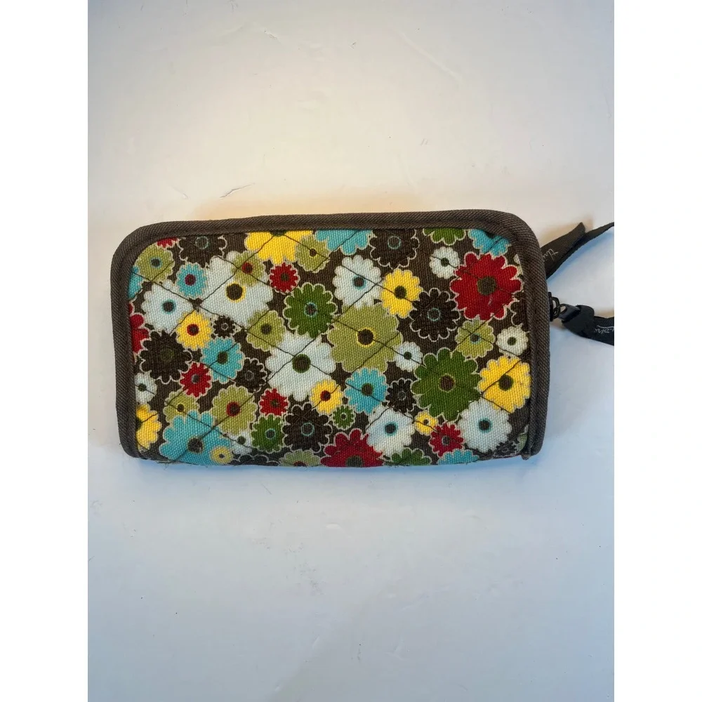 Thirty-One Floral Quilted Zip Around Wallet Organizer Brown Multi Color Retired